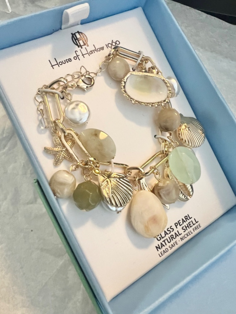 House of Harlow 1960 Glass Natural Pearl Shell Bracelet NIB - Picture 5 of 8